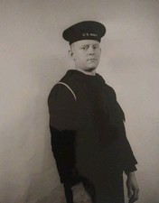 WWII WW2 US Navy Sailor In Uniform, Vintage 1940 Studio Portrait Photo 8 x 10"
