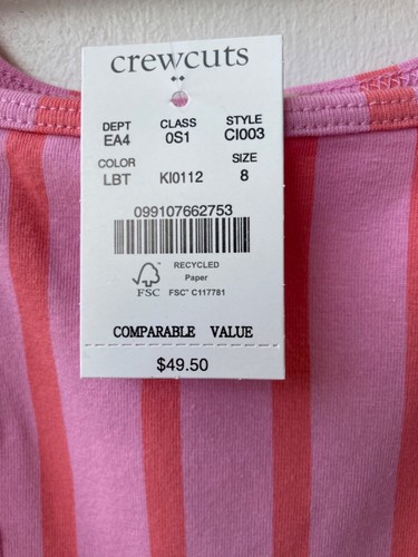 New Crewcuts-Girls Summer Dress-Cotton-Sleeveless-Orange/Pink Stripes Size 8 - Picture 4 of 4