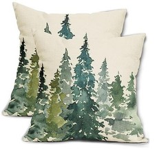 Pillow Covers 16x16 Set 16" x 16" Pack of 2 Watercolor Dark Green Teal Tree