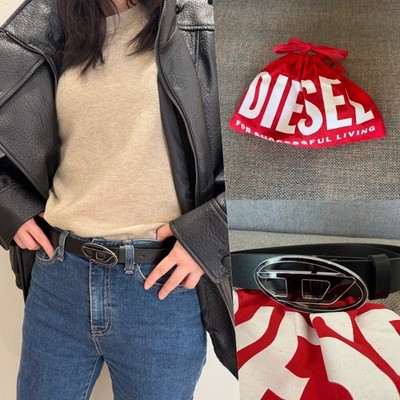 洗練されたデザイン DIESEL B-1dr 25 X09716 80サイズ Diesel Women B-1DR 25 Leather Belt with Enamelled Buckle Black