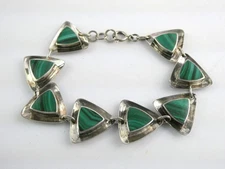 Boma Sterling Silver Malachite Triangular Link Bracelet 925 17.4g 6.75 Inches