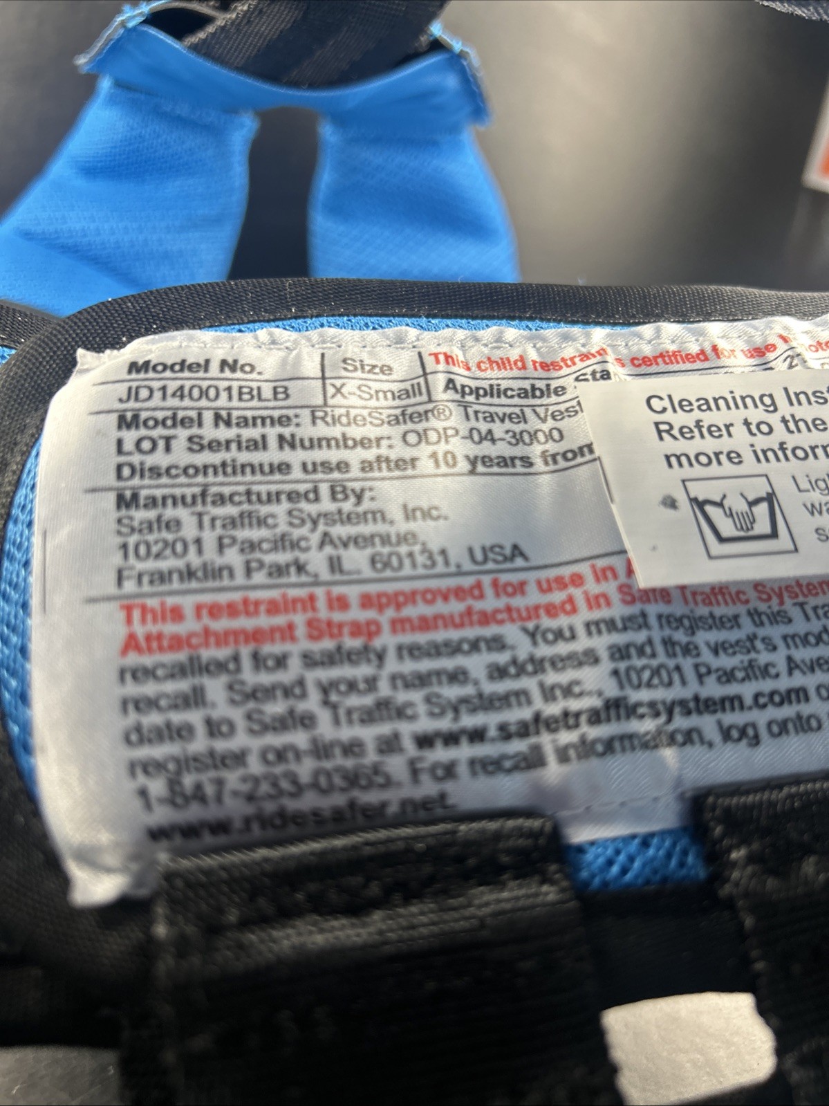 Ride Safer Travel Vest Gen 5, X-small JD14101BLB NEW