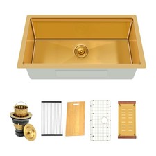 32x19 Gold Undermount Workstation Kitchen Sink, Stainless Steel Singel Bowl Sink