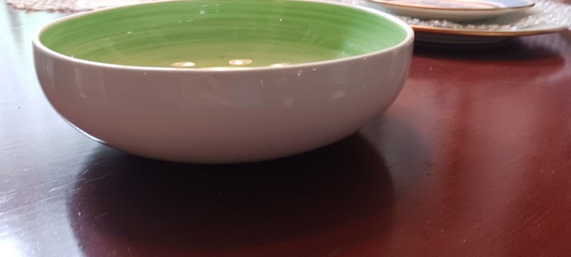Stangl Hand Painted Bamboo Ceramic 8" vegatable bowl Green/White