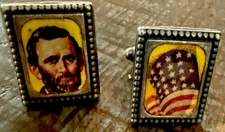Rare Vtg Vari Vue ULYSSES S. GRANT Flicker Flasher American Flag Cufflinks NOS