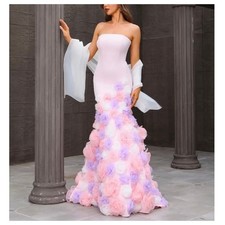 Terani Couture 251P4091 Pink Evening Gown Strapless Floral Mermaid Dress Size 6