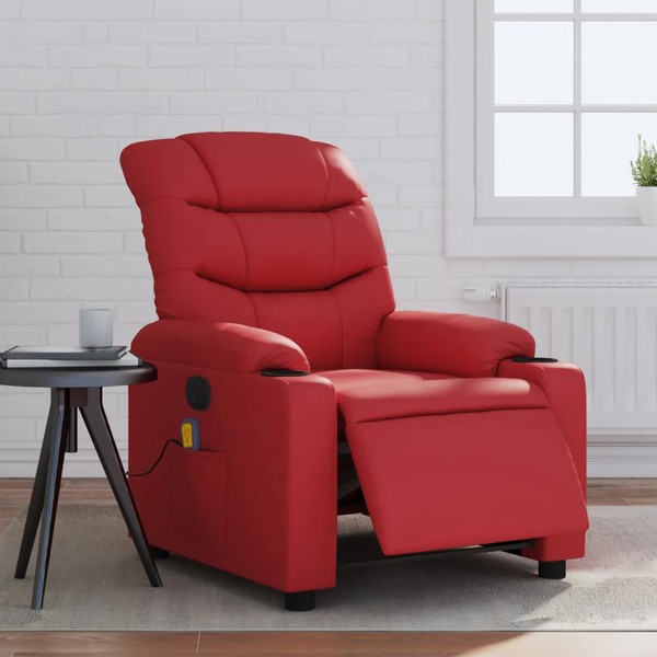 Massagesessel Elektrisch Mit Rotem Kunstleder – Shiatsu Relax Sessel-image