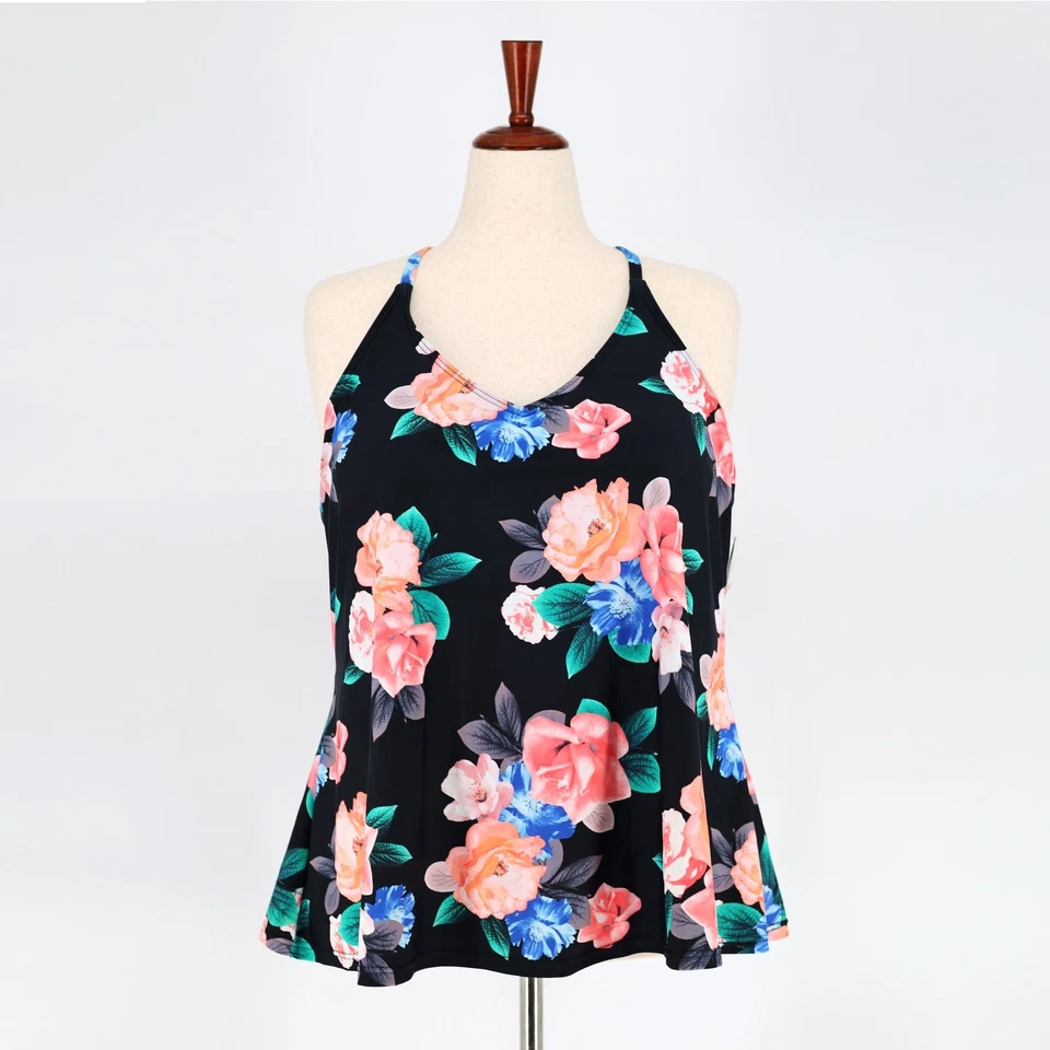 Conjunto de tankini/parte inferior de natación Island Escape floral con aros talla grande 16W Foto 2 de 4