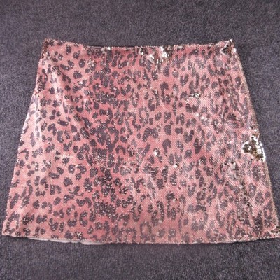 Free People Skirt Womens 2 Pink Cheetah Sequin Mini Animal Print Sparkle Party