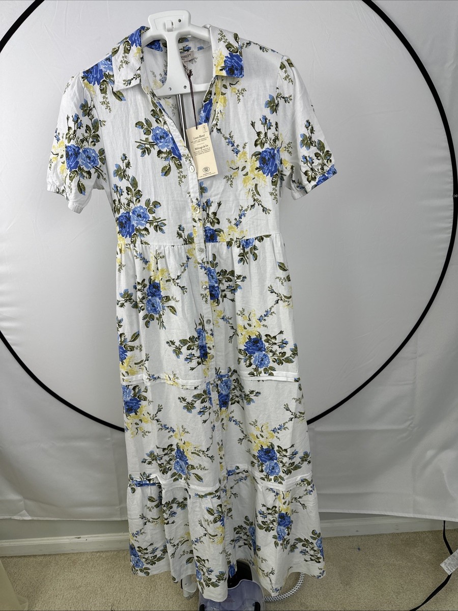 Laura Ashley Floral Middi Dress Womens Sz M Linen Blend Laura Ashley Floral Middi Dress Womens Sz M Linen Blend