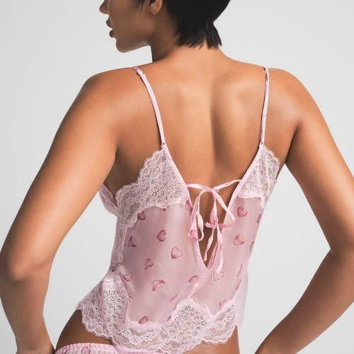 Camicia e pantaloncini SKIMS romantici in seta pizzo taglia 2X 16-18 palloncino fiori di ciliegio - Foto 2 di 7