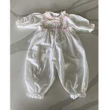 Vintage Alexis embroidered Thank Heavens for little girls lace bubble romper 6M