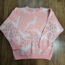 Vtg Metallic Animal Knit Sweater Womens Small 80s Cottagecore Grannychic