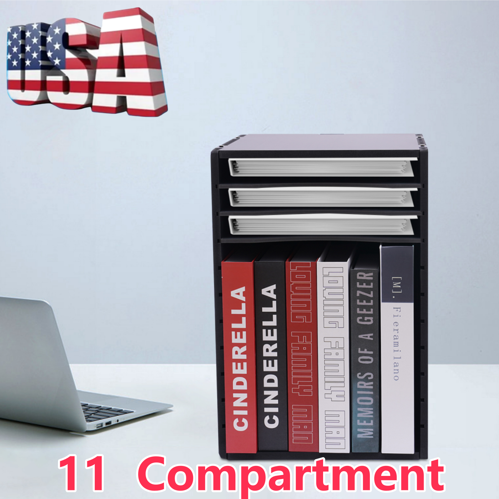 Vertical Wooden Desktop Sorter 11 Compartment Office File Organizer-image