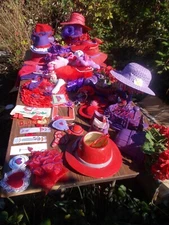 Red Hat Society RHS HUGE LOT of Vintage & Collectibles Including 10+ Hats!