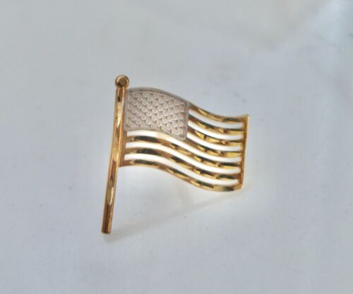 2-Tone 10K GOLD MICHAEL ANTHONY Patriotic AMERICAN FLAG Tie Tack LAPEL PIN w/Box - Picture 6 of 11