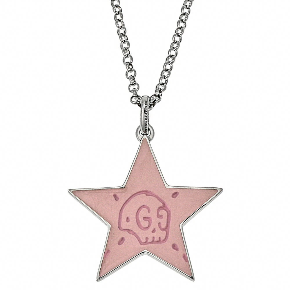 GUCCI Ghost Necklace Pendant Star GG Chain Pink Silver SV925