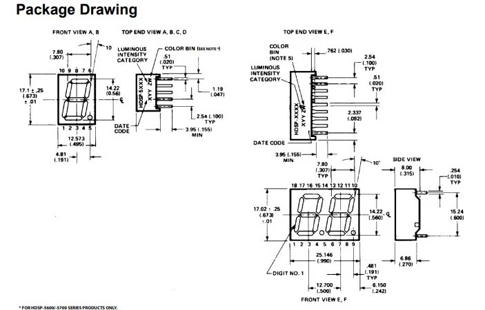 HDSP-5601 - Afficheur 7 segments 15mm Vert anode commune HP - Photo 4/4
