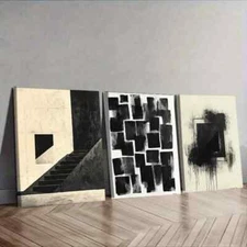3pcs  Black Ink Painting Abstract Dark Wall Art Canvas Framed 50x70cm