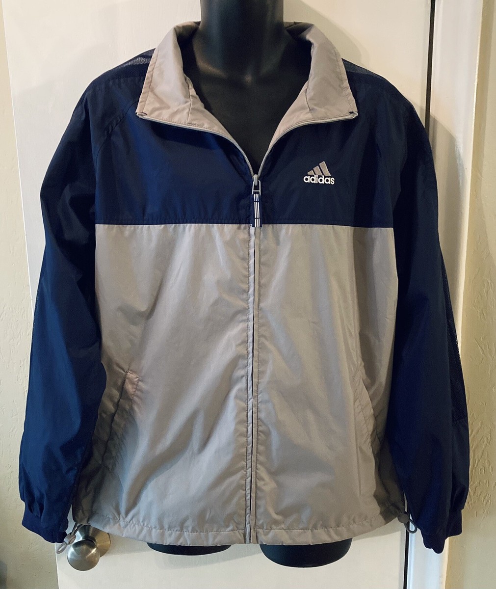 Vintage Adidas Men's Blue and Gray Nylon Windbreaker Jacket Vintage Adidas Men's Blue and Gray Nylon Windbreaker Jacket