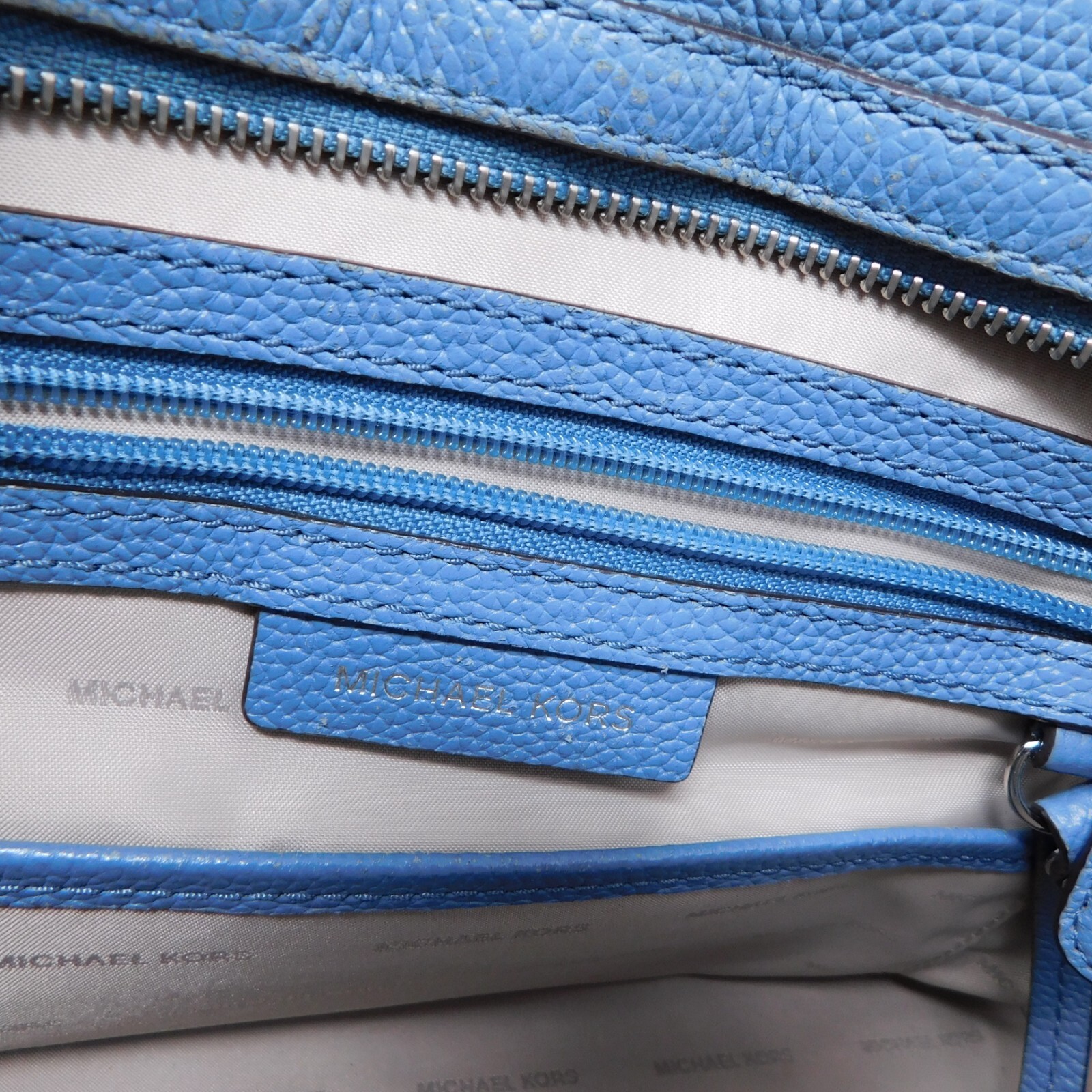 Michael Kors Mercer Duffel Genuine Leather Blue Silve… Gem