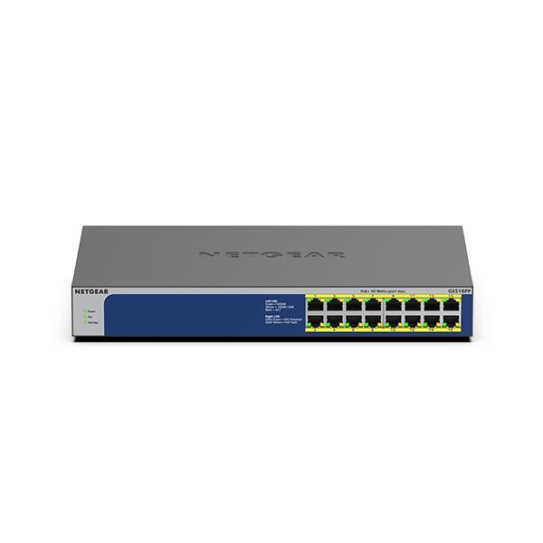 Netgear GS516PP Non gestito Gigabit Ethernet (10/100/1000) Blu, Grigio Supporto