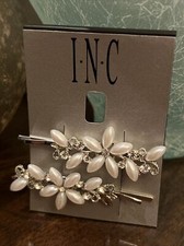 INC BARRETTE 2 Pack BNWT PEARL AND CRYSTAL SILVER TONED