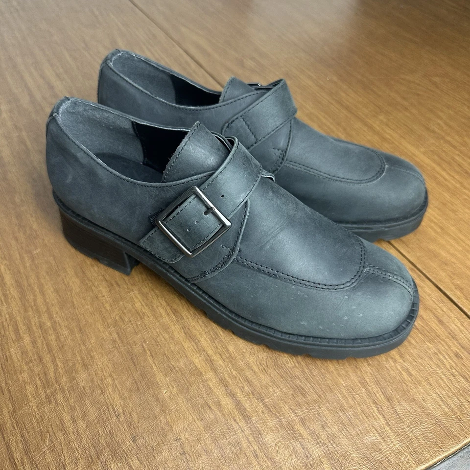 Mocasín Apostrophe Mujer Y2K Monje Correa Grueso Puntera Cuadrada Negro Zapato Talla 7.5 Foto 2 de 4