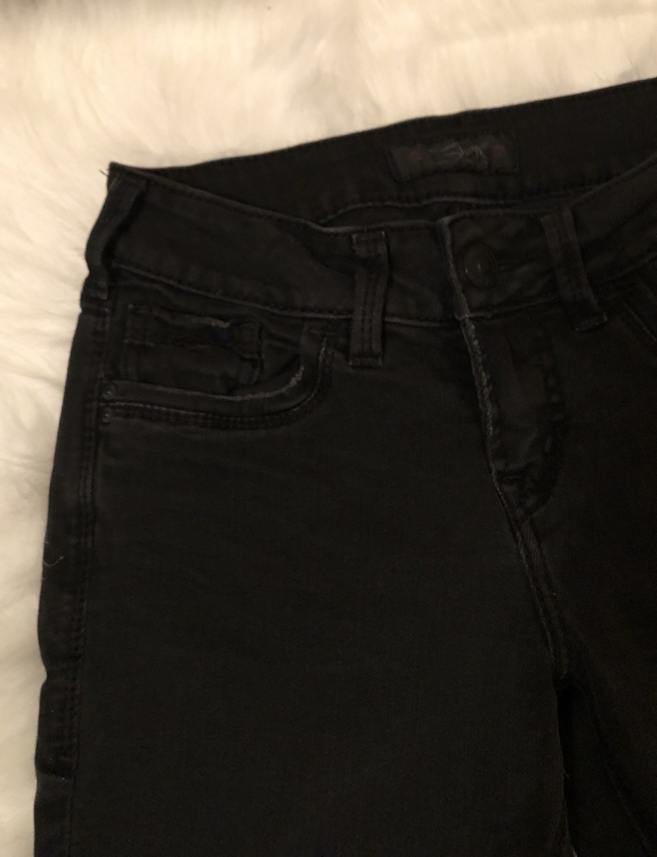 Jean Skinny Argenté Femme Silver Jeans - Taille W25 L27 - Cheville - Noir Avec Accents Métalliques - Très Bon état Occasion