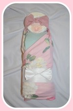 Baby Girl Pink/Mauve Flowers Swaddle Diaper Cake Baby-STUNNING 