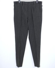 French 1930/40s Black/Grey Striped Wool Tailor Made Pants W37 Made in France