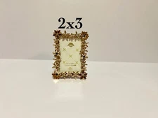 GOLD JEWELED flowers Luxury Mini Photo Frame Namecard Holder Picture Frame 2"x3"