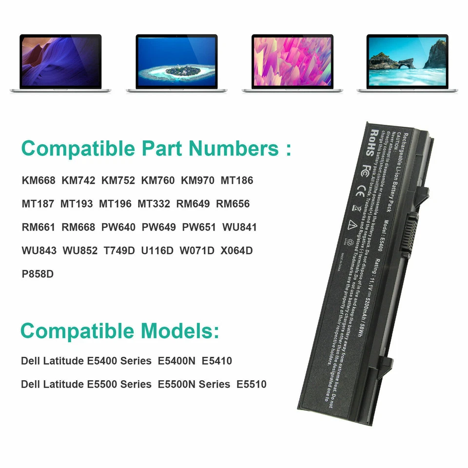 Battery For Dell Latitude E5400 E5500 E5410 E5510 E5550 KM742 PX644H KM970 RM661 - Image 2 of 4