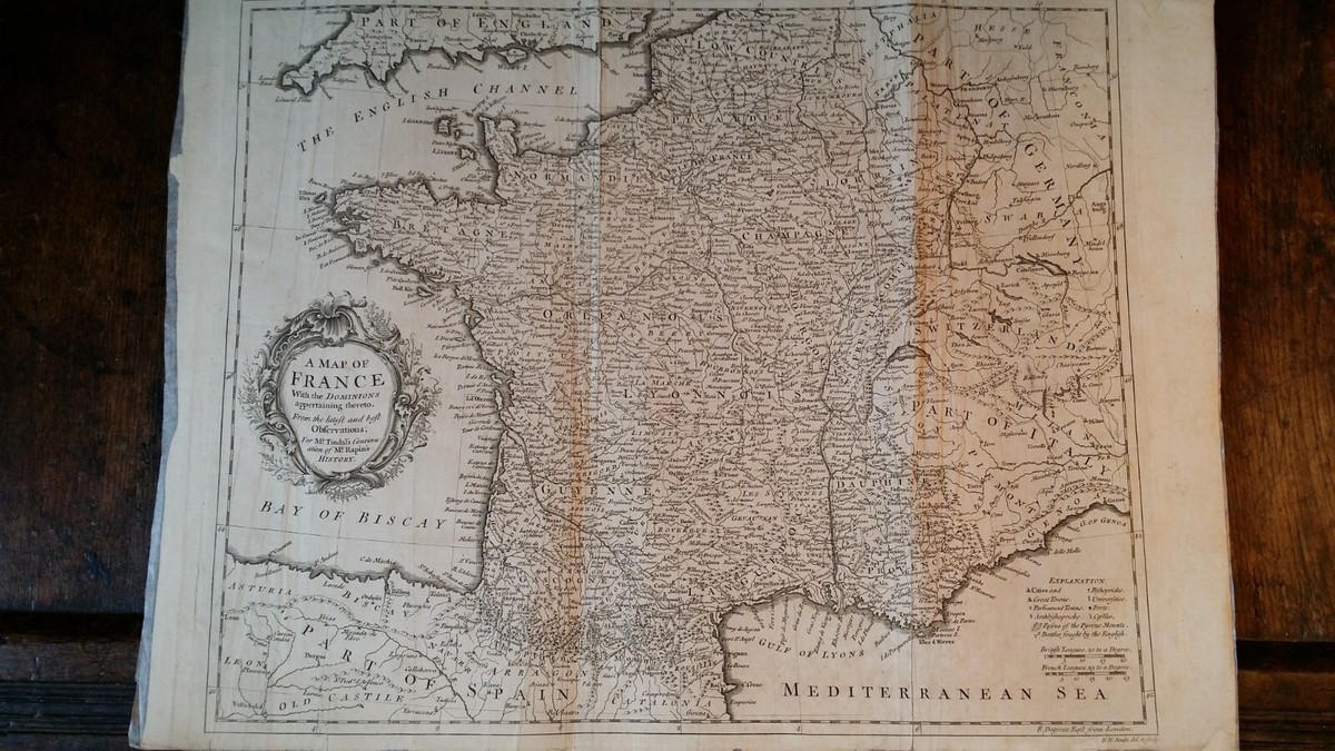 フランスアンティーク　MAP 1745 ORIGINAL LARGE ANTIQUE MAP FRANCE - RW SEALE / RAPIN