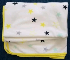 Mothercare Fleece Cot Blanket white stars yellow green grey BabyK 120x155cm