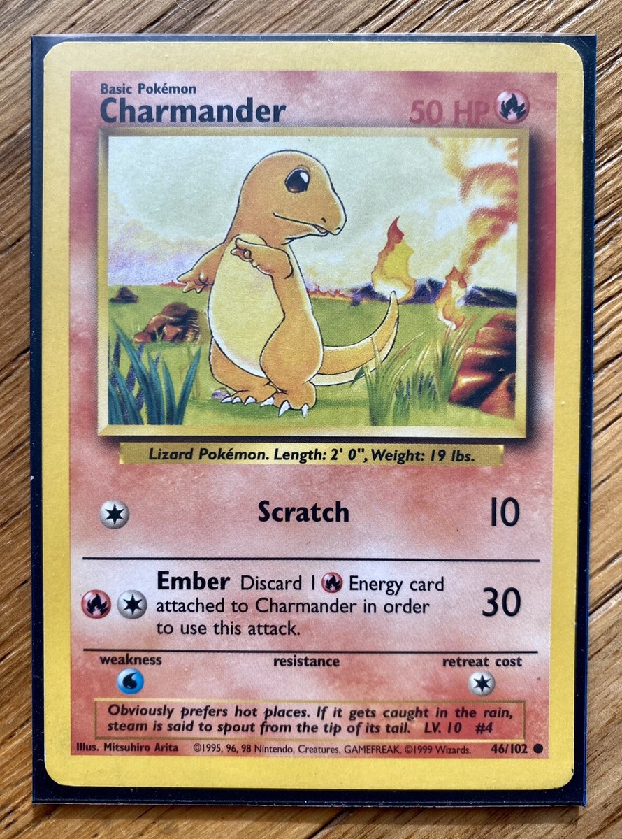 1995 Charmander Pokemon Card 46/102 Rare! In Excellent Condition