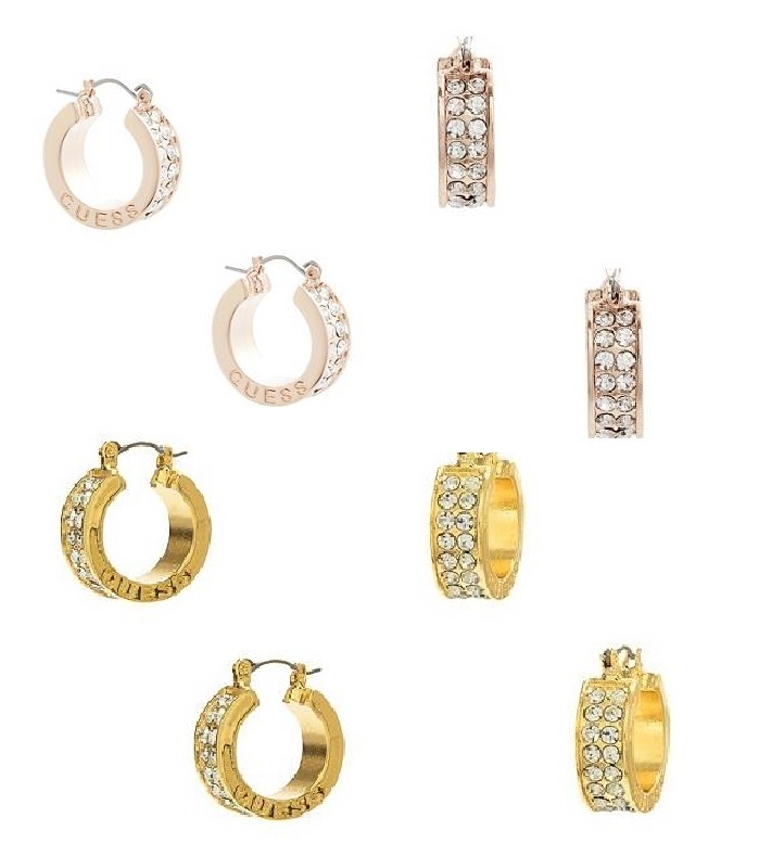 NEW GUESS GOLD+ROSE GOLD TONE,CRYSTALS THICK SMALL HOOP EARRINGS - Main Image