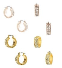 NEW GUESS GOLD OR ROSE GOLD TONE,CRYSTALS THICK SMALL HOOP EARRINGS