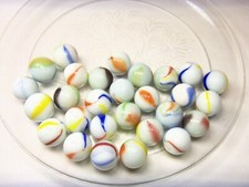 25 OLDER MULTI COLOR GLASS MACHINE MADE MARBLES 1/2 INCH SIZE AVERAGE