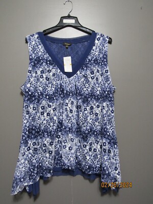 CUPIO WOMAN PLUS SIZE TUNIC TOP BLUE WHITE LACE LINED 3XL NWT