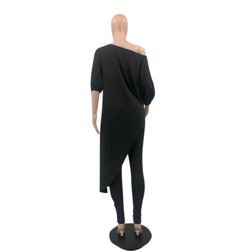 Venta caliente 2 piezas Trajes informales asimétricos de hombro inclinado mangas largas para mujer - Imagen 12 de 17