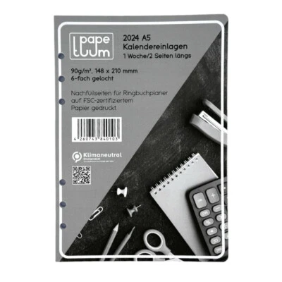 Papetuum 2024 Kalendereinlage A5 Ringbuch 1Woche/2Seiten für Filofax TimePlanner
