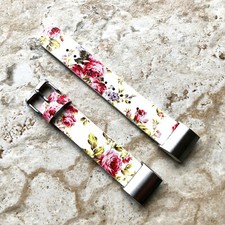 FL-3-CH Soft Leather Floral Band Strap with Adapters for Fitbit Charge 6 5 and 4
