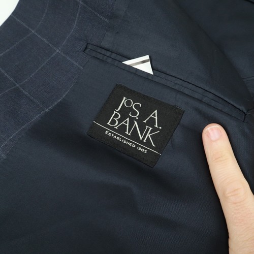 Jos A Bank Gordon Dark Blue 100% Wool Check Blazer Sport Coat Jacket 48R - 第 8/16 張圖片