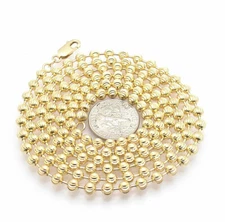 4mm Diamond Cut Moon Cut Bead Ball Chain Necklace REAL Solid 10K Yellow Gold 