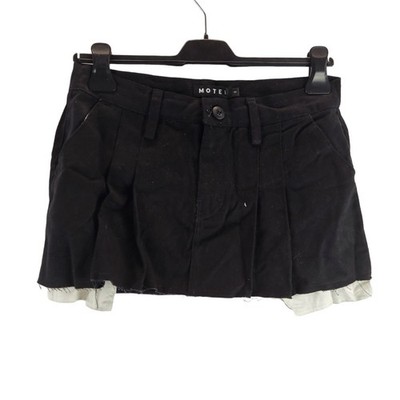 motel womens denim mini skirt black fray hem pleated size small free postage