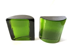 Blenko Glass #434 Emerald Green Half Moon Bookends   Excellent