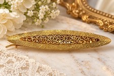 Vintage Gold-Tone Filigree Barrette, Signed Maker's Mark, Ornate Hair Clip.