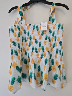 NWT J. Crew Smocked Peplum Top in Pineapple Print - Size M