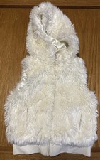 Gymboree Girls Vest Jacket White Hooded Faux Fur Full Zip Size 7-8